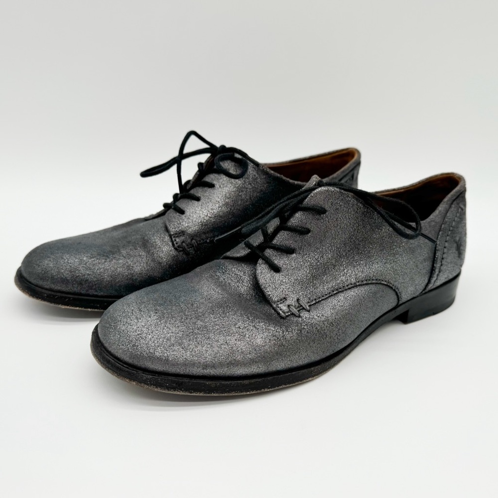 Frye Metallic Gun Metal Gray Lace Up Leather Shoes Women’s Size 6 1/2